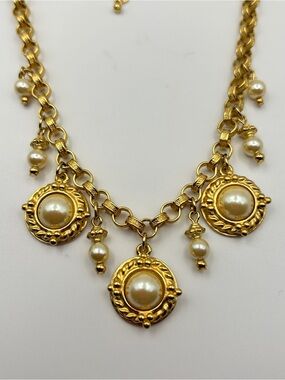 JBK Gold Tone Faux Pearl Charm Necklace